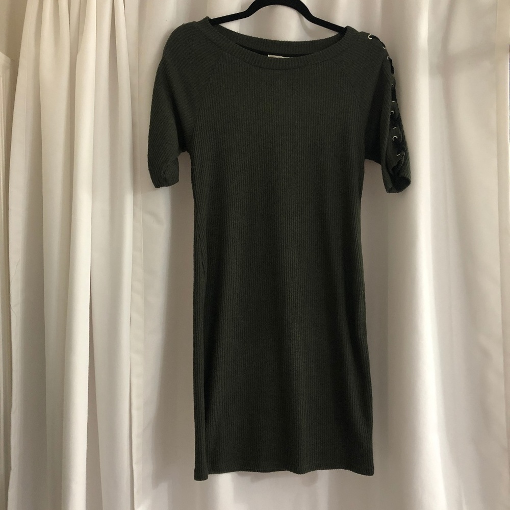 Olive Dress with Black ties on the sleeves